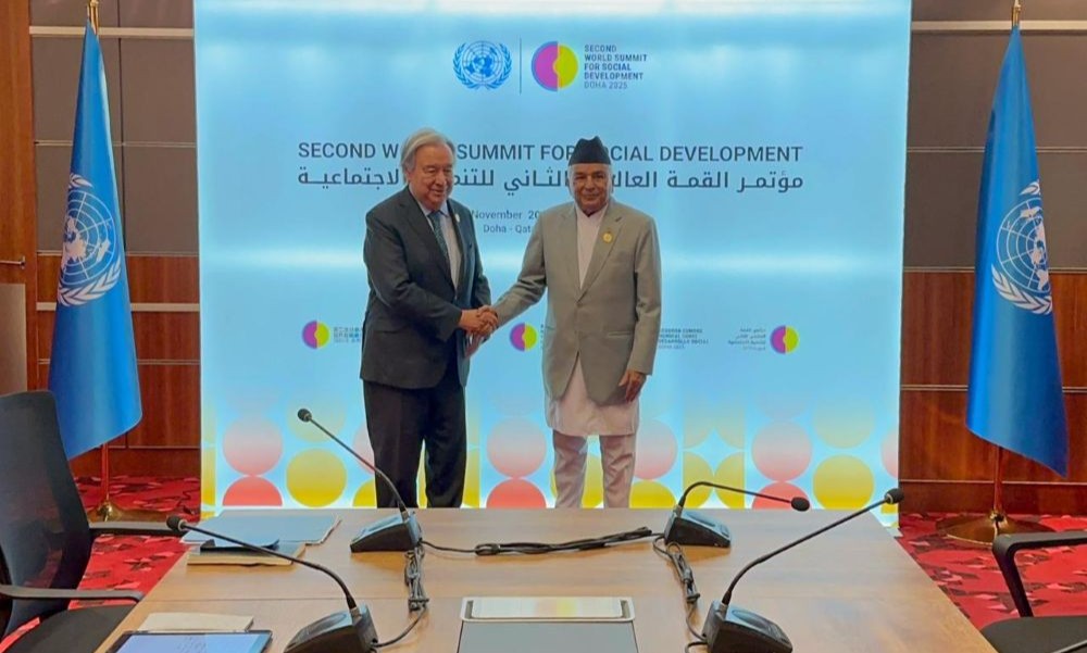 राष्ट्रपति पौडेल र राष्ट्रसंघका महासचिव गुटेरेसबीच शिष्टाचार भेट